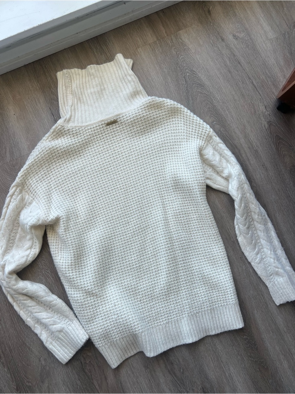 Michael Kors Cream Waffle & Cable Knit Turtleneck Sweater